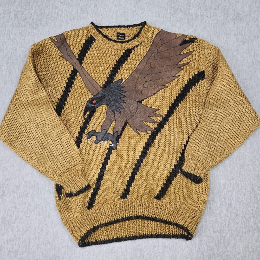 Vintage Gabrielle Sweater Leather Eagle Large Acrylic Made In Korea